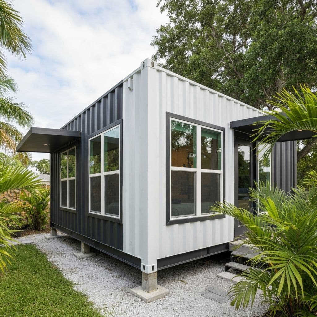 20ft container studio ADU on permanent foundation